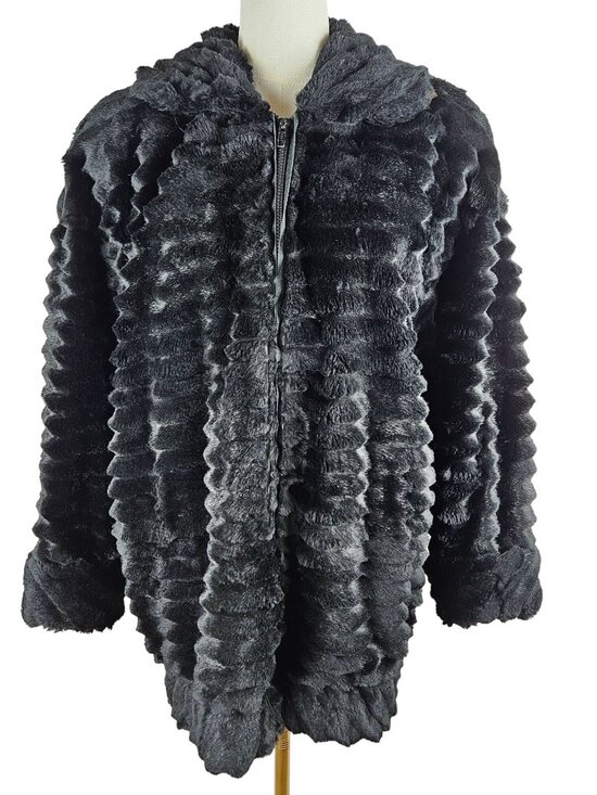 Carole Little Vintage Black Faux Fur Jacket Medium Evening Party Luxurious - Picture 2 of 11
